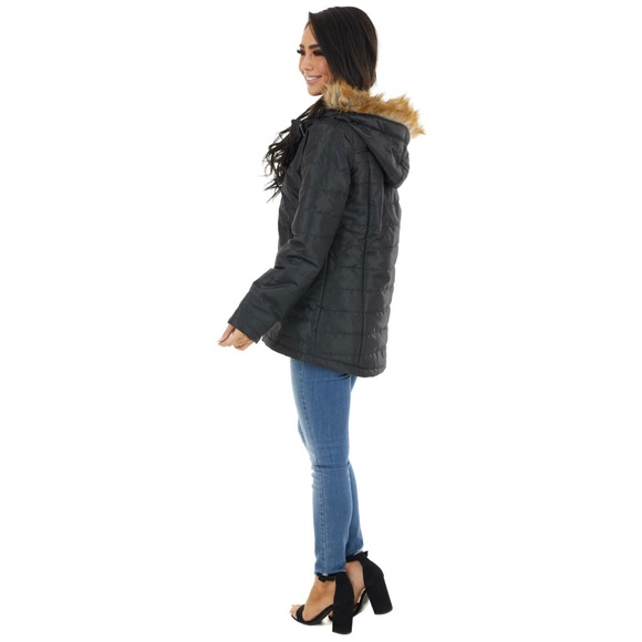 Midnight Puffy Winter Coat W/Pockets & Fur Hood L - Picture 7 of 16
